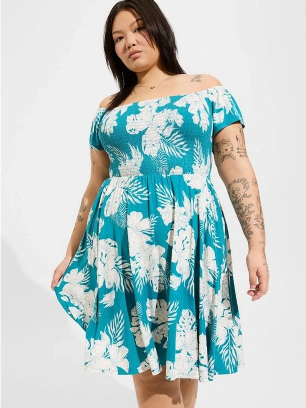 Torrid Mini Super Soft Off Shoulder  Dress Neon Tropics Bus at Bay SZ 5x NIP - Picture 2 of 7